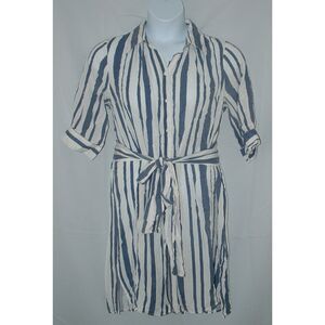 UMGEE Blue & White Stripe Sz Jr XL Lightweight Button Up Knee Length Shirt Dress